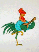 A thumbnail image of Alan-a-Dale, the cock who plays his guitar and sings while he struts.