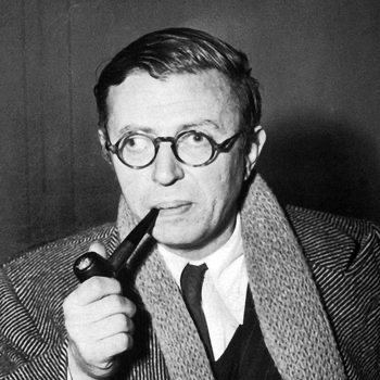 An Image of Jean-Paul Sartre with a Pipe and Scarf