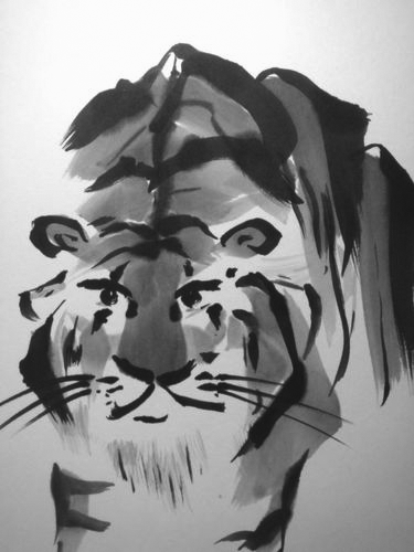 An artistic frontal image of a tiger