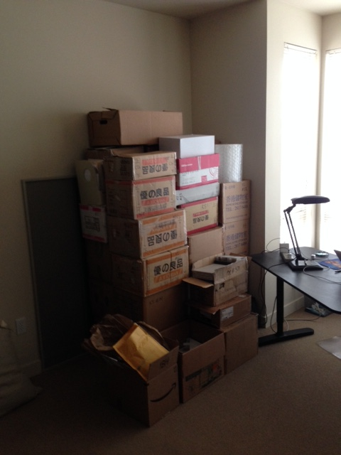 An image of the boxes that fill my livingroom.